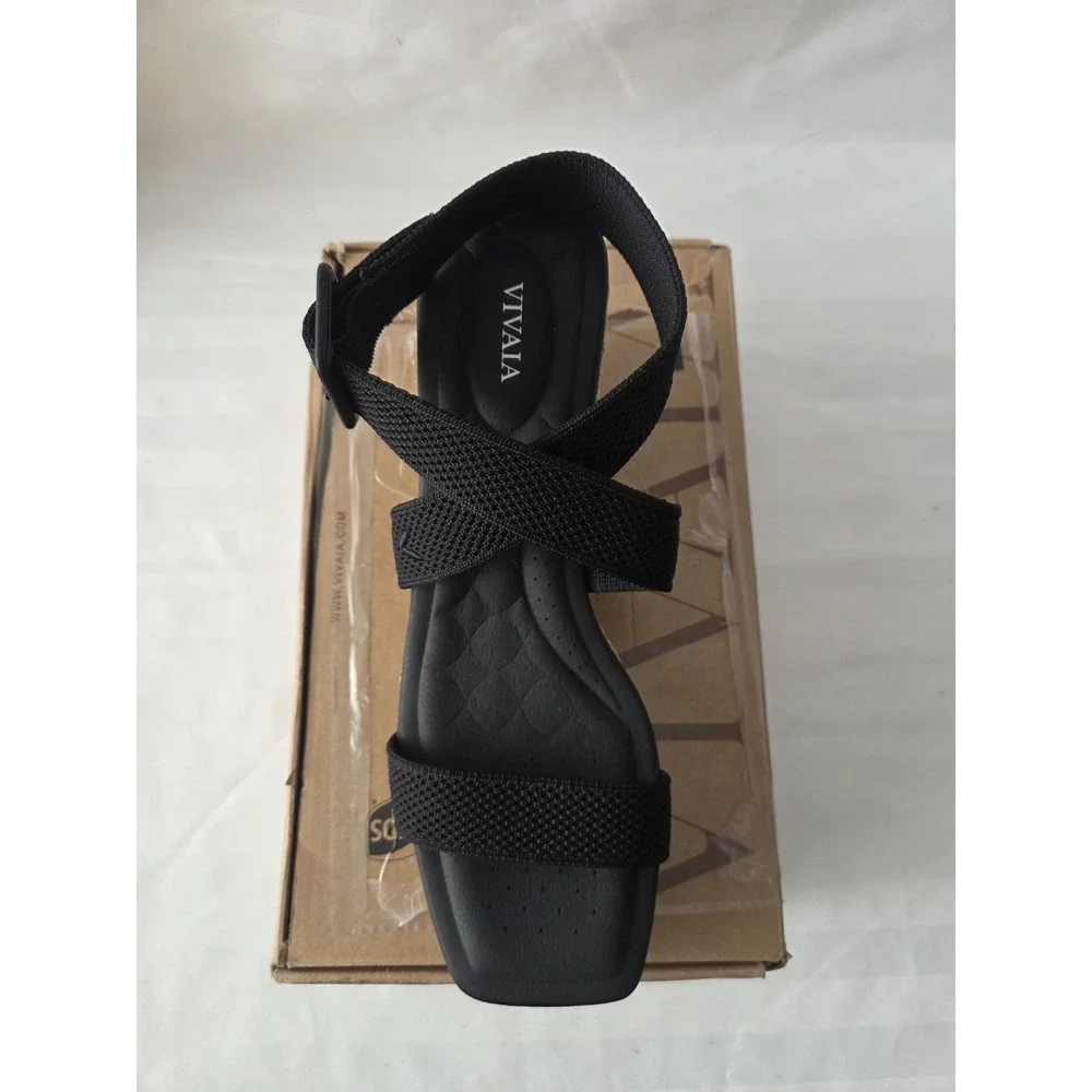 VIVAIA Lyla Black Knit Espadrille Wedge Sandals Square Toe Women Size EU 40 US 9
